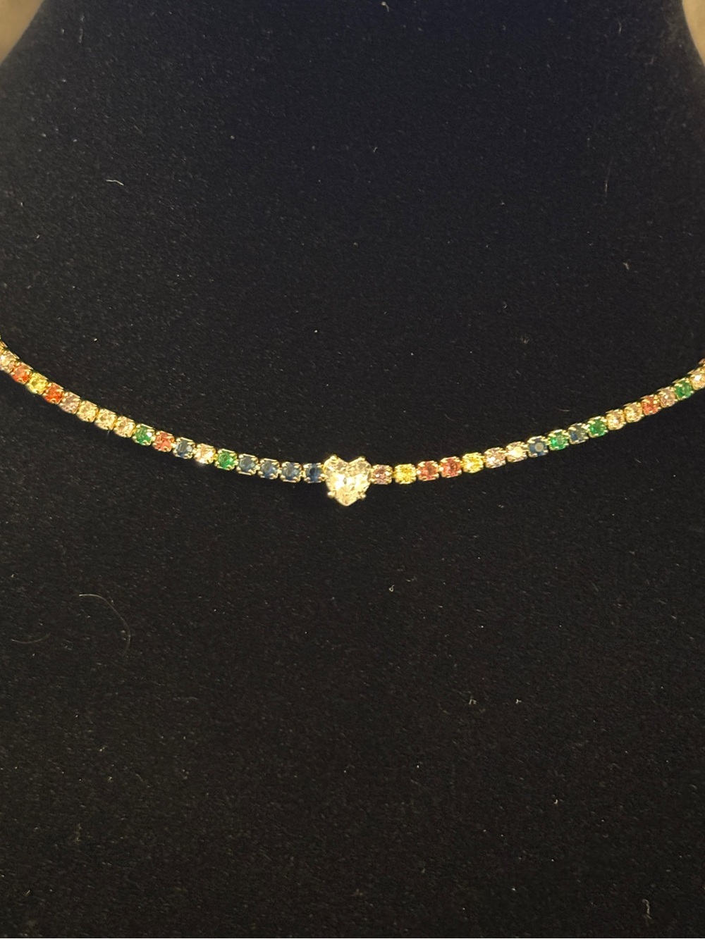 Pretty Bird Yellow Gold Heart Tennis CZ Necklace - Picture 10 of 10
